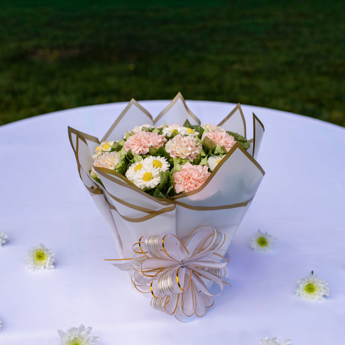 Peach Meadow floral cupcake bouquet for Friday delivery — bouquet view