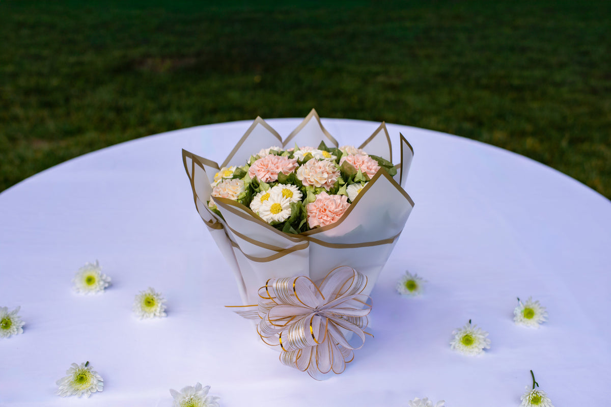 Peach Meadow floral cupcake bouquet for Friday delivery — bouquet view